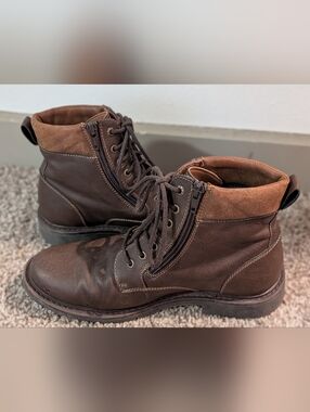 Men's Brown Leather Lace-Up Side-Zip Boots